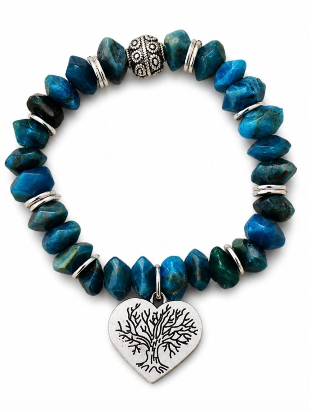 NWT Apatite Gemstone Bracelet with Silver Heart Tree Charm